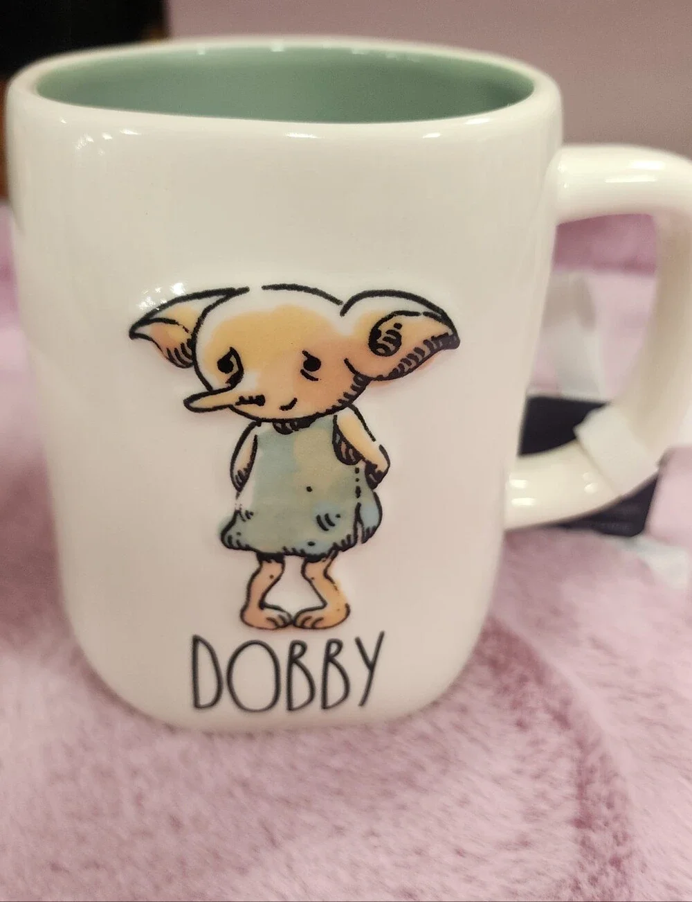 Rae Dunn Harry Potter Dobby Character White Ceramic Mug with Green Interior HTF